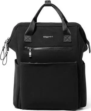 Baggallini Soho Backpack - Travel Laptop Backpack for Women - Lightweight Water-Resistant Luggage Bag, Black Neoprene