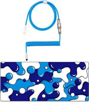 Kraken Cable + XXL Mouse Pad Bundle (Blue Coiled Keyboard Cable and White/Blue XXL Extending Gaming Mouse Pad)