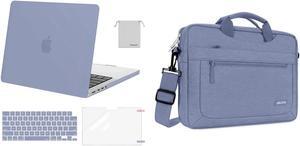 MOSISO Compatible with MacBook Pro 14 inch Case A2442, Plastic Hard Shell&Keyboard Skin&Screen Protector&Storage Bag& Laptop Shoulder Messenger Bag with Adjustable Depth at Bottom, Lavender Gray