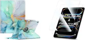 Fintie Bundle: Fintie Rotating Case for iPad Air 13-inch (M2) 2024-360 Degree Swiveling Stand Protective Back Cover + [2-Pack] Tempered Glass Screen Protector