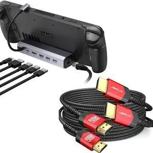 JSAUX 6-in-1 Docking Station & 8K HDMI Cables 2 Pack for Steam Deck/ROG Ally X