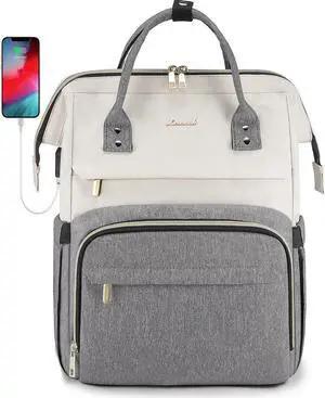 LOVEVOOK Laptop Backpack for Women, Fashion Computer Backpacks Purse, School Student Bookbag for Girl, Business Travel Bags, Doctor Nurse Backpack for Work, Fits 15.6-Inch Laptop, Beige Grey