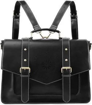 ECOSUSI Backpack for Women Briefcase Messenger Laptop Bag Vegan Leather Satchel Work Bags Fits 15.6 inch Laptops, Black