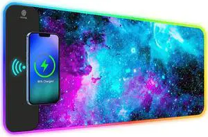 ToLuLu RGB Gaming Wireless Charging Mouse Pad, 5/7.5/10/15W 10 Light Modes LED Mouse Pad Computer Keyboard Mat Mousepad, 800x300x4MM Extended Large Desk Mat for Gaming, MacBook, Laptop, PC, Galaxy