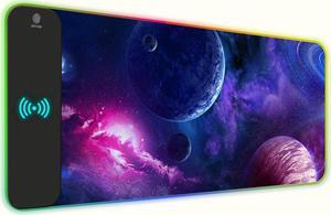 MOSISO Wireless Charging RGB Gaming Mouse Pad 5/7.5/10/15W Auto Adjust, 12 Light Modes Extra Large Mousepad Non-Slip Base PC Laptop Computer Keyboard Desk Mat for Gaming Work, Nebula