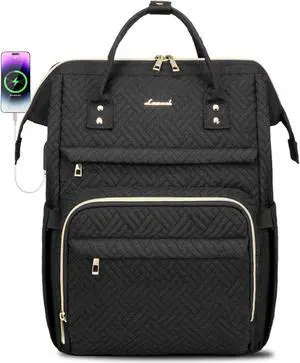 LOVEVOOK Laptop Backpack for Women,15.6 Inch Professional Womens Travel Backpack Purse Computer Laptop Bag Nurse Teacher Backpack,Waterproof Work Bags Carry on Back Pack with USB Port,Black Plait