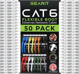 GearIT 50-Pack Cat6 Patch Cable 3 Feet Cat 6 Ethernet Cable Snagless Flexible Soft Tab - Preimum Series - White
