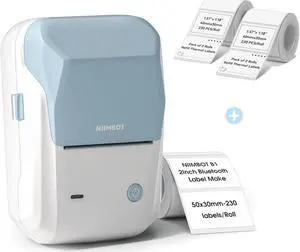 NIIMBOT B1 Label Maker Machine (Blue White) with Tape with 2 Rolls 40×30mm White Labels, Compatible with Phones & PC
