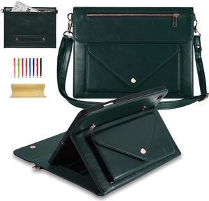 Dteck iPad 9th/8th/7th Generation 10.2 Inch Case 2021/2020/2019,Premium PU Leather Folio Stand Pockets Cover with Apple Pencil Holder Shoulder Hand Strap Full Protective Handbag Business Gift,Green