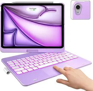 typecase Touch Keyboard Case with Trackpad for iPad Air 11-inch (M3 2025 / M2 2024): 360degRotatable - 11 Colors Backlight - Wireless Keyboard with Pencil Holder for iPad Air 5th & 4th Gen,PurpleLilac