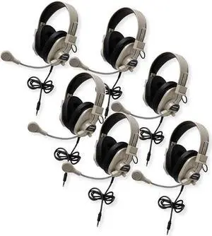 Califone 3066AVT Deluxe Multimedia Stereo Headset with to Go Plug, Rugged ABS Plastic Headstrap with Comfort Sling, Fully Adjustable Headband (Pack of 6)