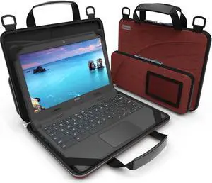 UZBL 13-14 Inch Protective Always-on Chromebook Hard Case with Accessory Pouch and Adjustable Shoulder Strap