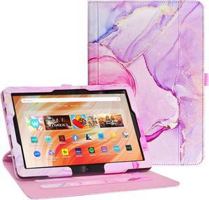 OKP Case for All New Kindle Fire HD 10 Tablet & Fire HD 10 Plus (11th/13th Generation, 2021/2023 Release), 360 Degree Rotating Stand Leather Cover with Pencil Holder, Auto Wake Sleep, Marble Pink