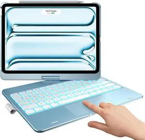 typecase Touch Keyboard Case for iPad Pro 11-inch (M5/M4, 2025/2024), Wireless Keyboard with 11-Color Backlight, 360°Rotatable Protective Case with Pencil Holder, Multi-Touch Trackpad, Light Blue