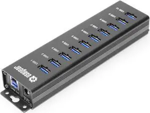 10-Port USB 3.2 Gen 1 Mountable Charging and SuperSpeed Data Hub with 5V/2A Power Adapter and USB Type-A to Type-B Cable Up to 900mA per Port Charging Function Wall and Surface Mounting