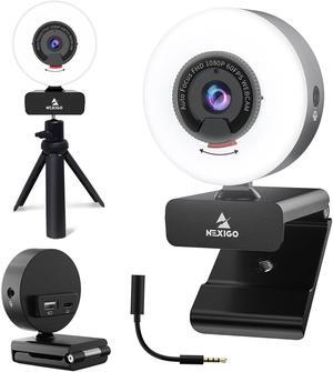 NexiGo 1080P Webcam Kits, N960E Pro 60FPS Webcam with Mic/Headset Jack and Extra USB Port, 1080P Web Camera with Light, Built-in Privacy Cover, Lightweight Mini Tripod, for Zoom/Skype/Teams