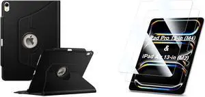 Fintie Bundle: Fintie Rotating Case for iPad Air 13-inch (M2) 2024-360 Degree Swiveling Stand Protective Back Cover + [2-Pack] Tempered Glass Screen Protector