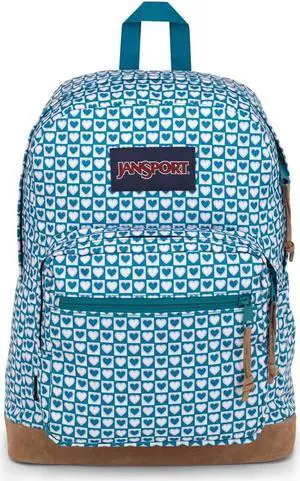 JanSport Right Pack Backpack - Durable Daypack with Padded 15" Laptop Sleeve, Spacious Main Compartment & Integrated Water Bottle Pocket - Hyped Hearts Green