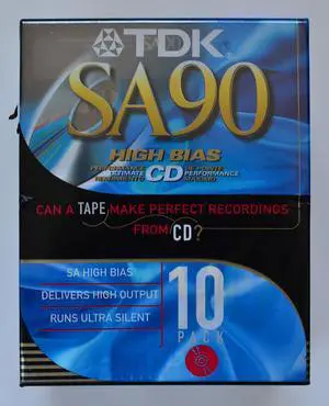 TDK SA90 High Bias CD Super Avilyn Type II Audio Cassette Tapes - Pack of 10