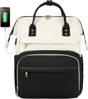 LOVEVOOK Laptop Backpack for Women, Fashion Computer Backpacks Purse, School Student Bookbag for Girl, Business Travel Bags, Doctor Nurse Backpack for Work, Fits 15.6-Inch Laptop, Beige-Black