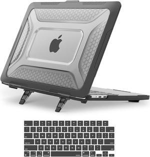 MOSISO Compatible with MacBook Air 13 inch Case 2024 2023 2022 M3 A3113 M2 A2681, Honeycomb Heavy Duty TPU Bumper Plastic Hard Case with Fold Kickstand&Keyboard Cover for MacBook Air 13.6, Black