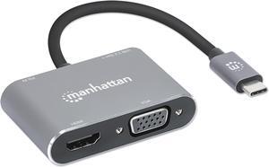 MANHATTAN USB C to 4K HDMI VGA Adapter - 4 in 1 Multiport Docking Converter Hub, 4K@30Hz HDMI, 1080p@60Hz VGA, 5 Gbps USB-A, 87W USB-C PD -3 Yr Mfg Warranty - 130691