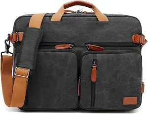 CoolBELL Convertible Backpack Messenger Shoulder bag Laptop Case Handbag Business Briefcase Multi-functional Travel Rucksack Fits 17.3 Inch Laptop For Men/Women (Canvas Black)