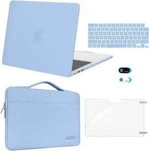 MOSISO Compatible with MacBook Air 13 inch Case 2024 2023 2022 M3 A3113 M2 A2681, Plastic Hard Shell&Sleeve Bag&Keyboard Skin&Webcam Cover&Screen Film for MacBook Air 13.6 inch Case, Air Blue