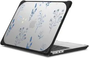 CASETiFY Bounce MacBook Pro 14-inch (M1-M4) Case [Enhanced Protective Corner Design/Ventilation Cutouts/Anti-Slip Grip] - Small Blue Flowers - Clear Black
