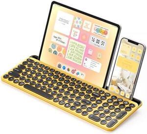 seenda Cute Wireless Bluetooth Keyboard, Dual Mode (Bluetooth + 2.4G) Round Key Typewriter Keyboard with Number Pad Integrated Stand (Yellow)