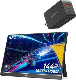 ARZOPA 16.1" 144HZ Portable Monitor with Built-in Stand and 65W 3 Ports USB Fast Charger Bundle