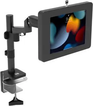 CTA Digital Articulating Desk Clamp Mount with Universal Security Enclosure for iPad 11 (A16) - Pro 11-inch M4 - Air 11-inch M3- iPad 10th Gen - Galaxy Tab & More Tablets (PAD-DMCG)