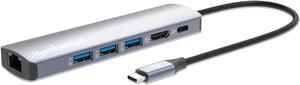 Manhattan 6 in 1 USB C Docking Station Hub -with 100W Power Delivery, 4k HDMI, 3 USB-A 3.0, 1 Gigabit RJ45 Port - Multiport Adapter for MacBook Air/Pro & Other Type C Devices-3 Yr Mfg Warranty-153959