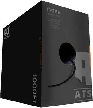 CAT5e Plenum (CMP) Cable, 1000FT | 24AWG 4Pair, 350MHz Solid Network Cable Unshielded Twisted Pair (UTP), Available in Blue, White, Gray Color (Black)