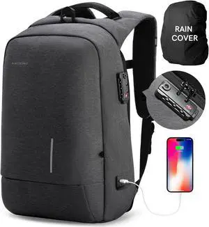 Kingsons Laptop Backpack, Large Business Travel Computer Bag with USB Charging Port Anti-Theft Water Resistant for 17.3 Inch Laptop Rucksack for men