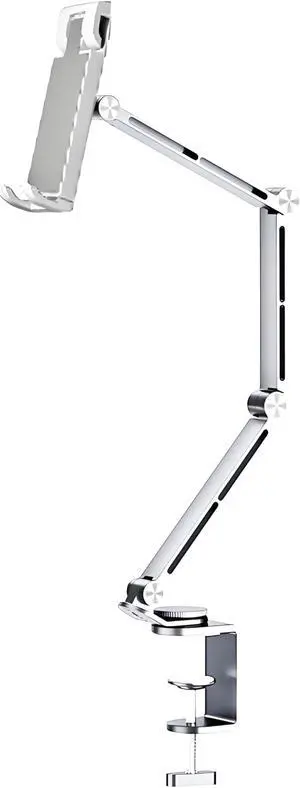 Rotatable Holder Stand Tablet Holder Multi-Angle Design Phone Clip Swivel Mount Desktop Aluminum Alloy Cantilever Bed Desk Home Live Folding Bracket Compatible with 4"-13" Phone Tablet (Silver)
