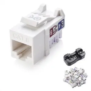 Cable Matters UL Listed 25-Pack Slim Profile 90 Degree Cat 6, Cat6 RJ45 Keystone Jack with Keystone Punch Down Stand in White (Model 180070)