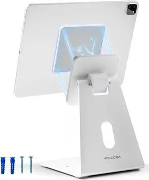 Volcora Universal Magnetic Tablet Stand for Desk Wall Mount iPad Holder with Seperable Magnetic Board and Rotatable Back Panel, Heavy Duty, for Samsung Android Tablets, Kindle, White