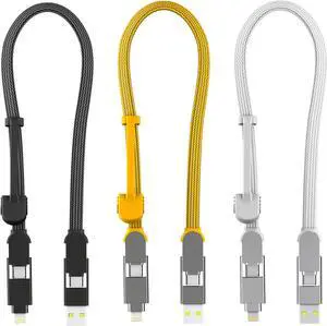 Rolling Square inCharge XL 6-in-1 Multi Charging Cable, Portable USB and USB-C Cable with 100W Ultra-Fast Charging Power, 1 Ft/0.3m, 3 Units Bundle