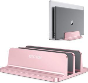 OMOTON [Updated Dock Version Vertical Laptop Stand, Double Desktop Stand Holder with Adjustable Dock (Up to 17.3 inch), Fits All MacBook/Surface/Samsung/HP/Dell/Chrome Book (Rose Gold)