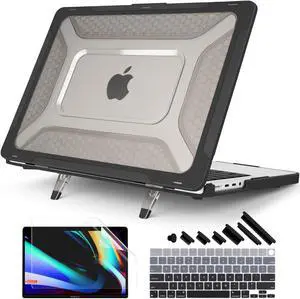 Batianda Compatible with M4 MacBook Pro 14 inch Case 2024 2023 2021 Release M3 M2 Pro Max, Heavy Duty Honeycomb Design Protective Hard Shell TPU Bumper and Fold Kickstand with Keyboard Cover,Black