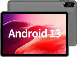 PRITOM 2024 10.1 inch Android 13 Tablets, Octa-Core Processor, 8GB RAM 64GB ROM 512GB Expanable, 6000mAh Battery, HD IPS Touch Screen, 5G/2.4G WiFi6, Bluetooth 5.0, Split Screen, Widget Support(Gray)