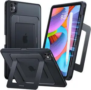TORRAS Ostand for iPad Pro 11 inch Case 4th/3rd/2nd/1st Generation 2022 2021 2020 2018 with Sturdy Kickstand, Slim Bend-Proof, Adjustable Stand, Any-Angle Viewing, Built-in Pencil Holder, Black