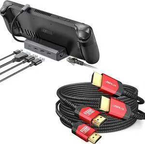JSAUX 5-in-1 Docking Station & 8K HDMI Cables 2 Pack for Steam Deck/ROG Ally X