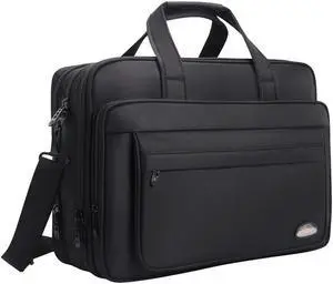 Large Briefcases For Men Work Bag Laptop Case 17 Inch Messenger Bags Expandable Office Business Mens Briefcase 17.3 Tote Carry On Black Canvas Shoulder File Portfolio Waterproof Professional Travel