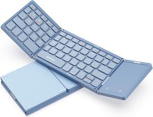 Foldable Bluetooth Keyboard - Multi-Device Mini Wireless Keyboard with Touchpad, Pocket-Sized Travel Keyboard Compatible with iPad, iPhone, Tablet, Smartphone, iOS, Android, Windows - Blue