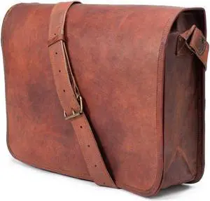 ANUENT 15 inch Vintage Brown Leather Laptop Handmade Satchel Crossbody Messenger Bag for Women and Men, Shoulder for Work, Office, Travel