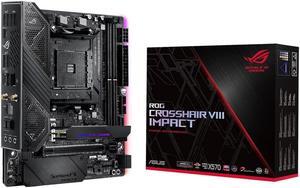 Asus ROG (X570) Crosshair VIII Impact, AMD, AM4, Ryzen 3000, (Mini-DTX) SFF Gaming Motherboard with PCIe 4.0, On-board Wifi 6 (802.11Ax), Intel LAN, SATA 6GB/s, USB 3.2 Gen 2, SO-DIMM.2 and Aura Sync