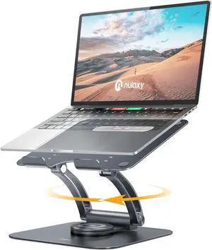 Nulaxy 360deg Rotating Laptop Stand for Desk, Ergonomic Notebook Riser with Adjustable Swivel Base Foldable Computer Holder Portable Office Accessories Compatible with All 10-17" Laptops