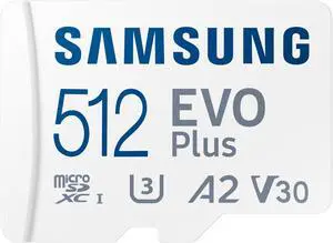 SAMSUNG EVO Plus microSD Memory Card + Adapter, 512GB microSDXC, Speeds Up to 160 MB/s, UHS-I, C10, U3, V10, A3, Upgrade Storage for Phones, Tablets, Gaming Consoles, DSLR Cameras, PCs, MB-MC512SA/AM